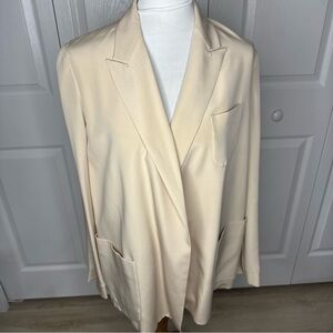 BALLY‎ Switzerland 100% Silk Blazer Top Sz 12 Beige Designer $1800+